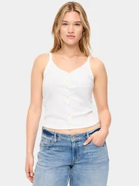 Button-Front Cami Tank Top - White Lilies — view 5