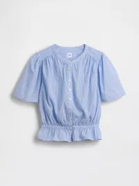 Button-Front Crop Peplum Top - Blue & white stripe — view 5