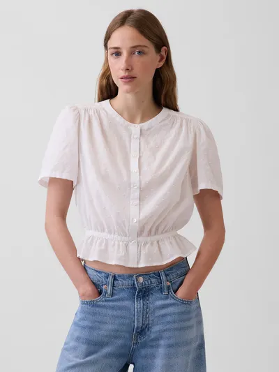 Button-Front Crop Peplum Top - Fresh white