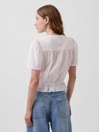 Button-Front Crop Peplum Top - Fresh white — view 3