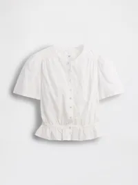 Button-Front Crop Peplum Top - Fresh white — view 5