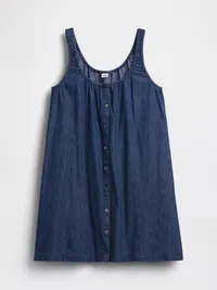 Button-Front Mini Dress - Medium indigo — view 5