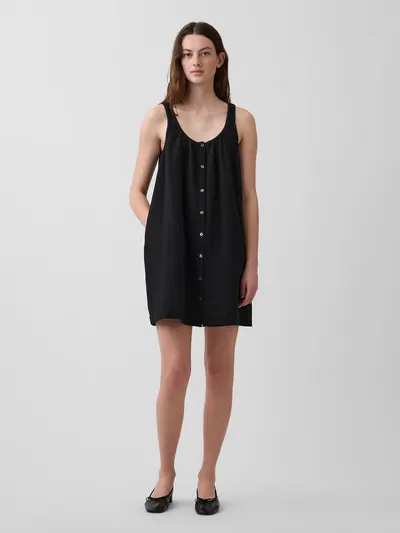Button-Front Mini Dress - True black