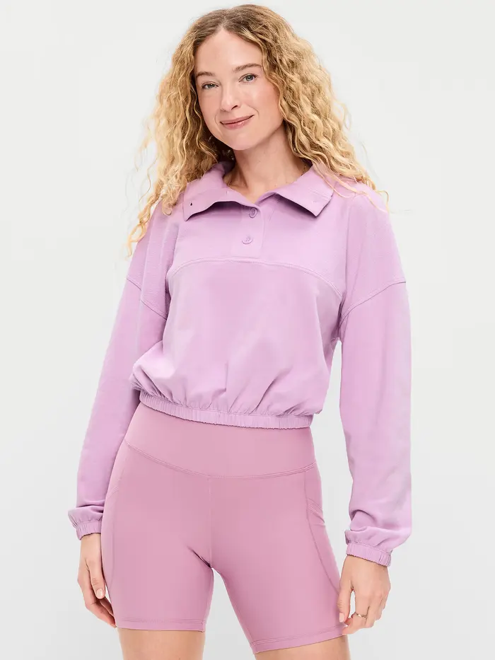 Button-Up Funnel-Neck Sweatshirt - Wild Aster