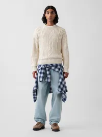 Cable-Knit Relaxed Crew Sweater - birch — view 2