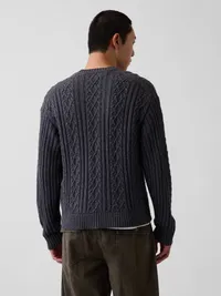 Cable-Knit Relaxed Crew Sweater - Grey — view 3