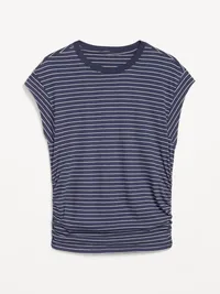 Cap-Sleeve Cinch-Waist Top - Navy Stripe — view 4