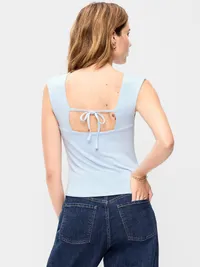 Cap-Sleeve Tie-Back Top - Sky Maintenance — view 2