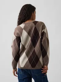 CashSoft Oversized Argyle Sweater - Brown argyle — view 3