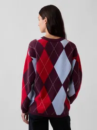 CashSoft Oversized Argyle Sweater - Red argyle — view 3