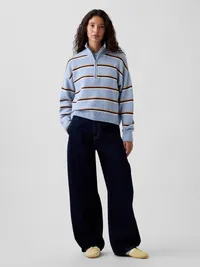 CashSoft Oversized Half-Zip Sweater - Blue & brown stripe — view 2