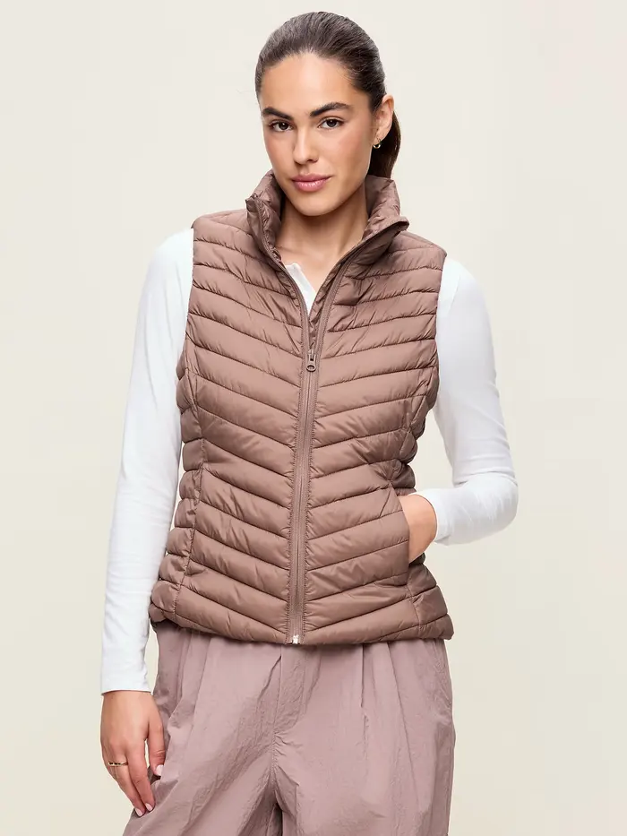 Chevron Puffer Vest - Dusted Chocolate