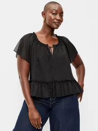 Chiffon Flutter-Sleeve Top - Black Dots — view 2