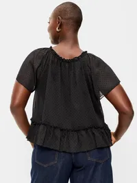 Chiffon Flutter-Sleeve Top - Black Dots — view 3