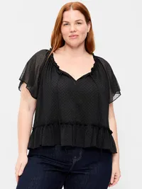 Chiffon Flutter-Sleeve Top - Black Dots — view 4