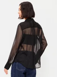 Chiffon Sheer Button-Down Shirt - Black Jack — view 2