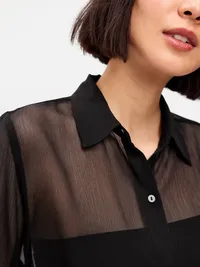Chiffon Sheer Button-Down Shirt - Black Jack — view 4