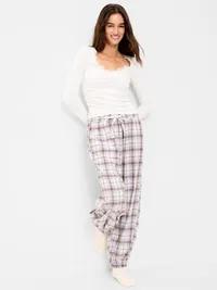 Cinched Flannel Balloon Pants - Light Blue Plaid — view 3