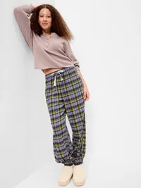 Cinched Flannel Balloon Pants - Navy/green Plaid — view 3