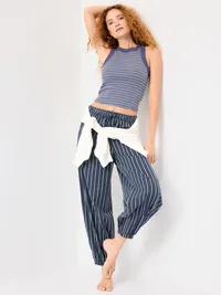 Cinched Poplin Balloon Pants - Navy Stripe — view 3