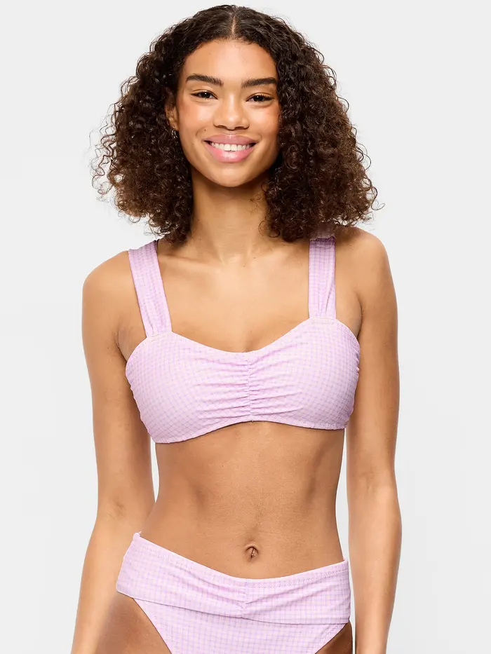 Cinched Swim Top - Purple Gingham