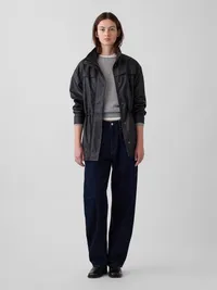 Cinched Vegan Leather Jacket - Black — view 2