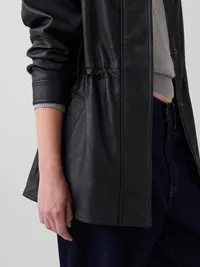 Cinched Vegan Leather Jacket - Black — view 4