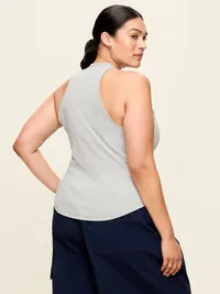 CloudLite Ribbed Fitted Tank Top - Light Heather Gray — view 5