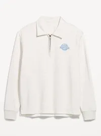 Collared Fleece Quarter-Zip Pullover - Antique White Heather — view 2