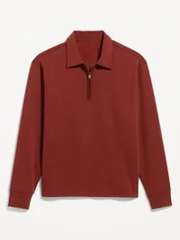 Collared Fleece Quarter-Zip Pullover - Russet Brown — view 4
