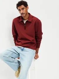 Collared Fleece Quarter-Zip Pullover - Russet Brown — view 3