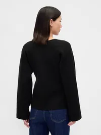 Collarless V-Neck Sweater Blazer - Black — view 3