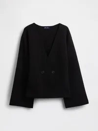 Collarless V-Neck Sweater Blazer - Black — view 5