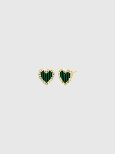 Colored Stone Heart Stud Earring - GREEN