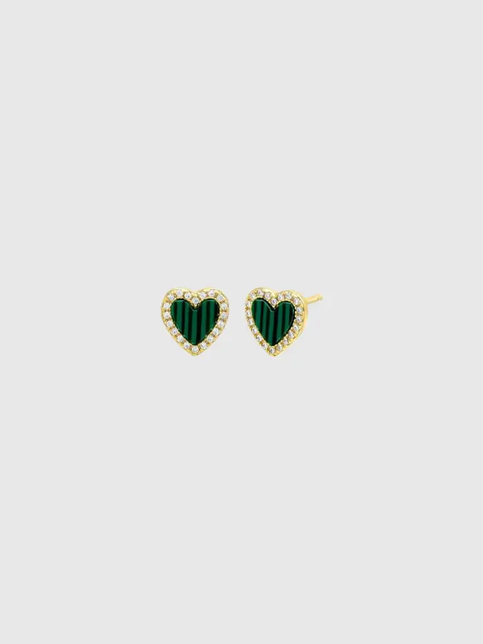 Colored Stone Heart Stud Earring - GREEN