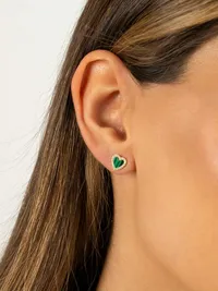 Colored Stone Heart Stud Earring - GREEN — view 2