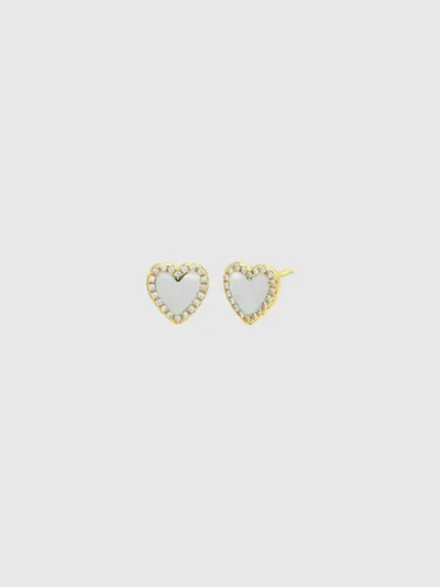 Colored Stone Heart Stud Earring - PEARL