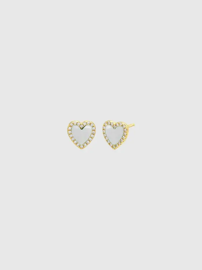 Colored Stone Heart Stud Earring - PEARL