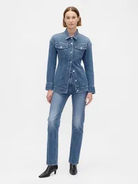 Contoured Longline Denim Jacket - Medium wash — view 2