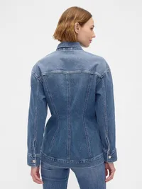 Contoured Longline Denim Jacket - Medium wash — view 3