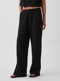 Cotton Gauze Easy Split-Hem Pants - Black — view 2