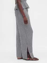 Cotton Gauze Easy Split-Hem Pants - Black gingham — view 3