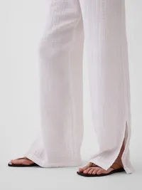 Cotton Gauze Easy Split-Hem Pants - Fresh white — view 5