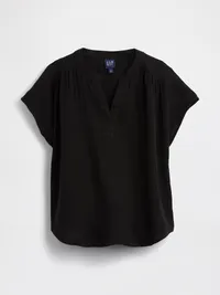 Cotton Gauze Oversized Split-Neck Top - Black — view 5