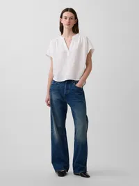 Cotton Gauze Oversized Split-Neck Top - Fresh white — view 2