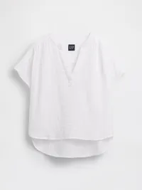 Cotton Gauze Oversized Split-Neck Top - Fresh white — view 5