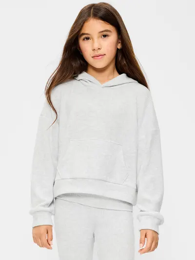 CozePlush Pullover Hoodie for Girls - Light Heather Gray