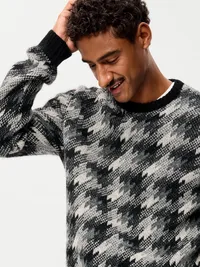 Crew-Neck Wool-Blend Sweater - Houndstooth — view 3