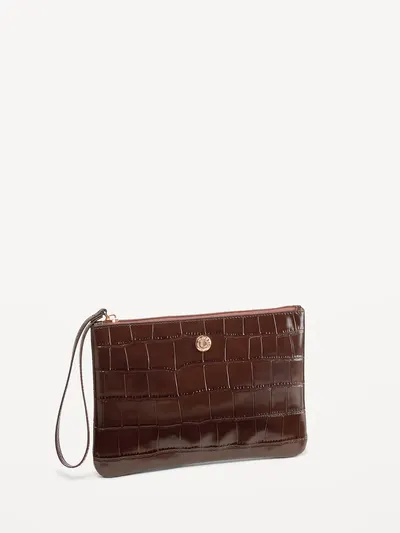 Croc-Embossed Wristlet - Chocolate