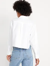 Cropped Button-Down Oxford Shirt - White — view 2